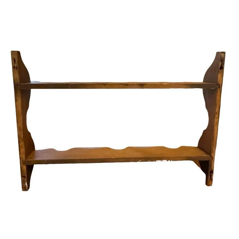 Vintage Wood Wall Plate Display Shelf Rack in Brown Classic Home Decor